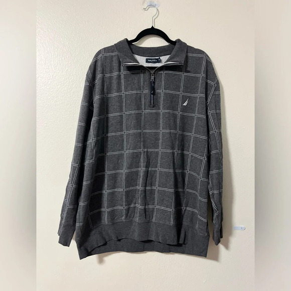 Nautica quarterzip pullover thick lines grey plaid classic men’s size xxl - Picture 1 of 4